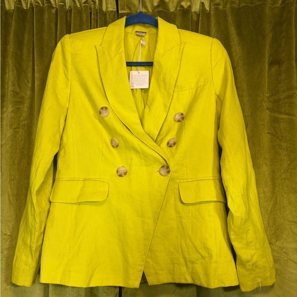 NWT Magaschoni Double Breasted Linen Neon Green Yellow Blazer Jacket XS $228